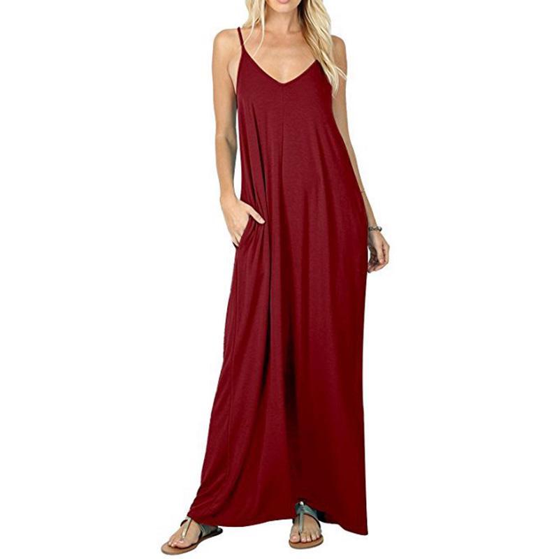 Elegant Women V-neck Long Beachwear Spaghetti Strap Cocktail Maxi Sundress