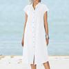 Cardigan Collar Shirt Dress-Single Breasted Linen Blend Pocket Dress for Women,Plus Size Open Front Tunic with Stand Neck, Casual Chic Layering Piece