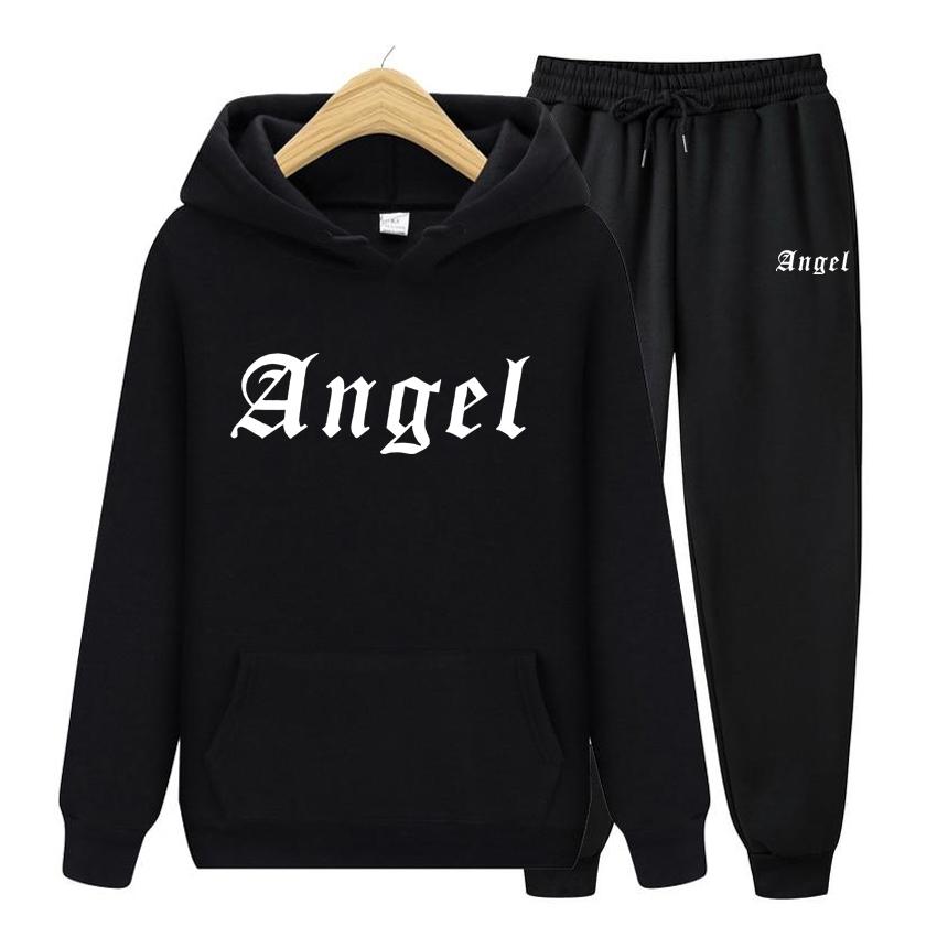 Damer Langermet Hettegenser Sett Angel Kreativitet Bokstavtrykk Mote genser Nyhet Skulderfall Klær Hette