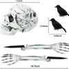 3pcs Halloween Decor Skeleton Stakes with Two Crows Realistic Skull Skeleton Head Human Hand Arms for Halloween Party Decoration