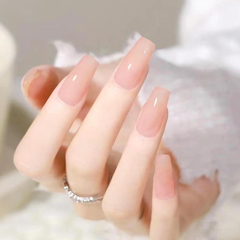 24Pcs Long Euro Square Acrylic Fake Nails Solid Burgundy Full Coverage Press On Removable False Nail Art