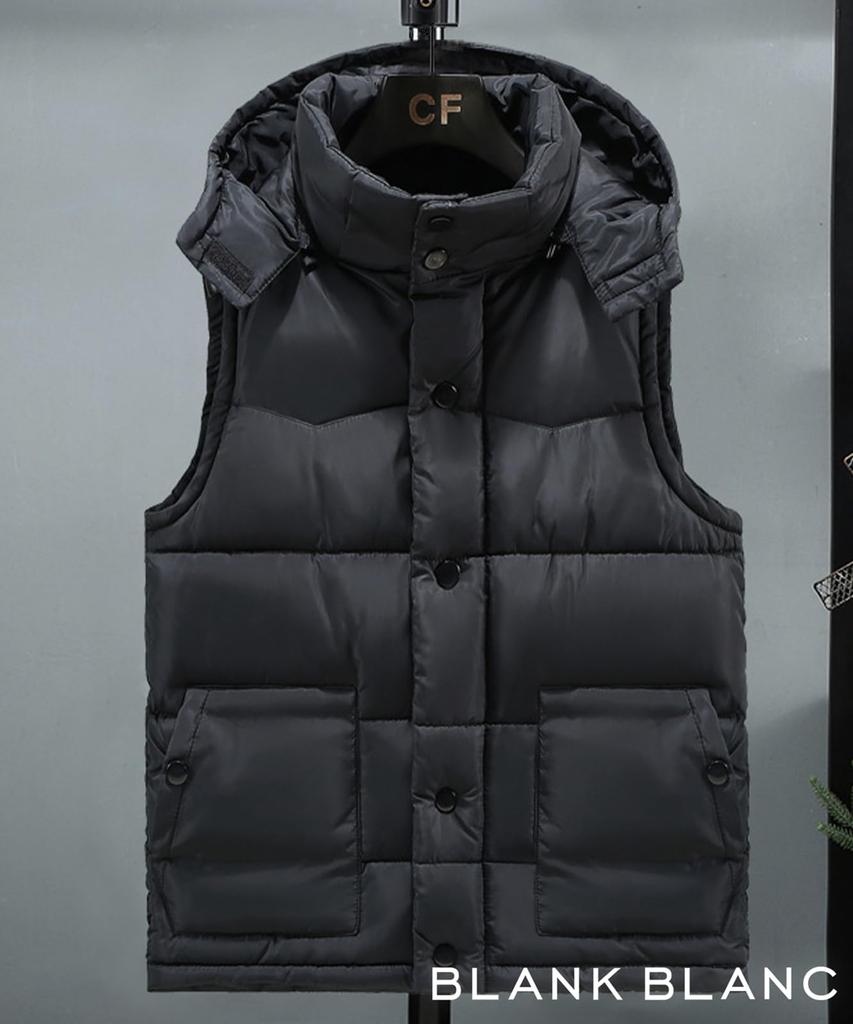 Studená vesta Žádná stylová na jaro Černá XXL Černá [Blank Blanc] Vesta, plněná, s kapucí, pánské svrchní oděvy, bez rukávů, stojáček, venkovní,