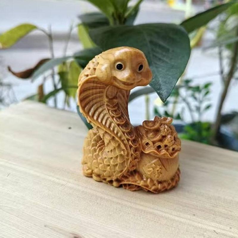1 Piece Lucky Feng Shui Snake Statue Wooden Carved Chinese Snake Figurine Money Wealth Home Desktop Decorations Accessories