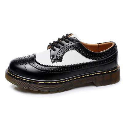 9 Martin Shoes Women's Low-top, Hole Leather Brock Engraved Men's and Women's Round Head Couple's Black and White Single Shoes