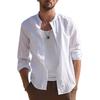 Mens Retro Casual Loose Long Sleeve Stand Collar Solid Shirt