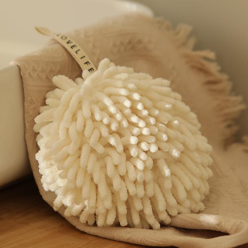 Japanese Microfiber Chenille Hanging Hand Towel Ball - Cute, Absorbent, Round Towel for Kitchen and Bathroom Use