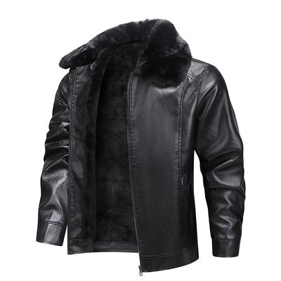 Herren Baumwollmantel mit Pelzkragen Winddicht und Wasserdicht Businessmantel Revers Lederjacke