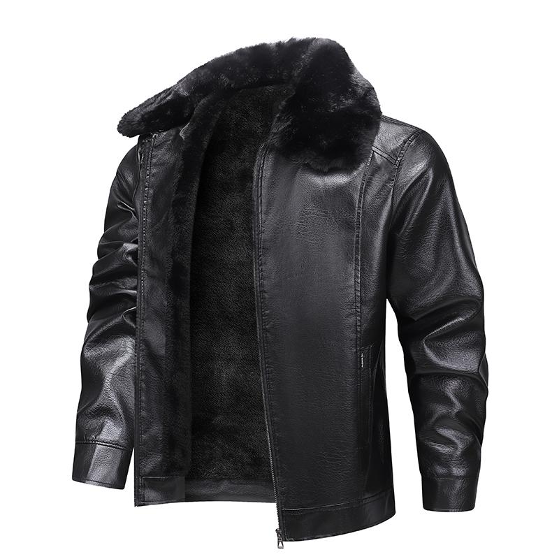 Men's Fur Collar Cotton Coat Windproof and Waterproof Business Coat Lapel Leather Jacket