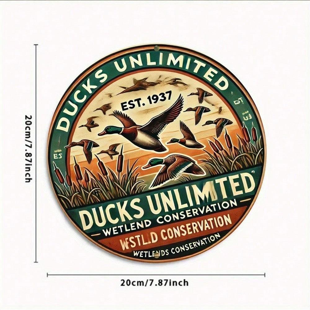 DUCKS UNLIMITED Vintage Metallschild 8x12 Zoll Retro Blech Wanddeko Jagdhütte Hütte Man Cave Feuchtgebiet Wildtiere Enten Kunst Poster