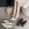 Fashion 2025 Spring New Women's Pointed Thin Heel High Heels Elegant Fashion Bow Designed Half Dragged Comfortable Casual Daily Sandals