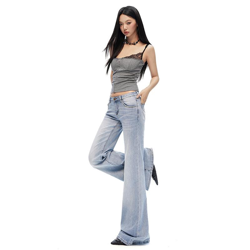 American retro elastic low-rise Spice Girl micro-flared pants versatile and thin floor-mopping jeans women