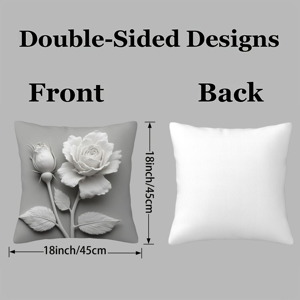 1pc Throw Pillow Cover, Gray Rose Pattern Short Plush Pillowcase, INS Style, No Insert Included, Suitable for Sofa Cushion, Seat Cushion