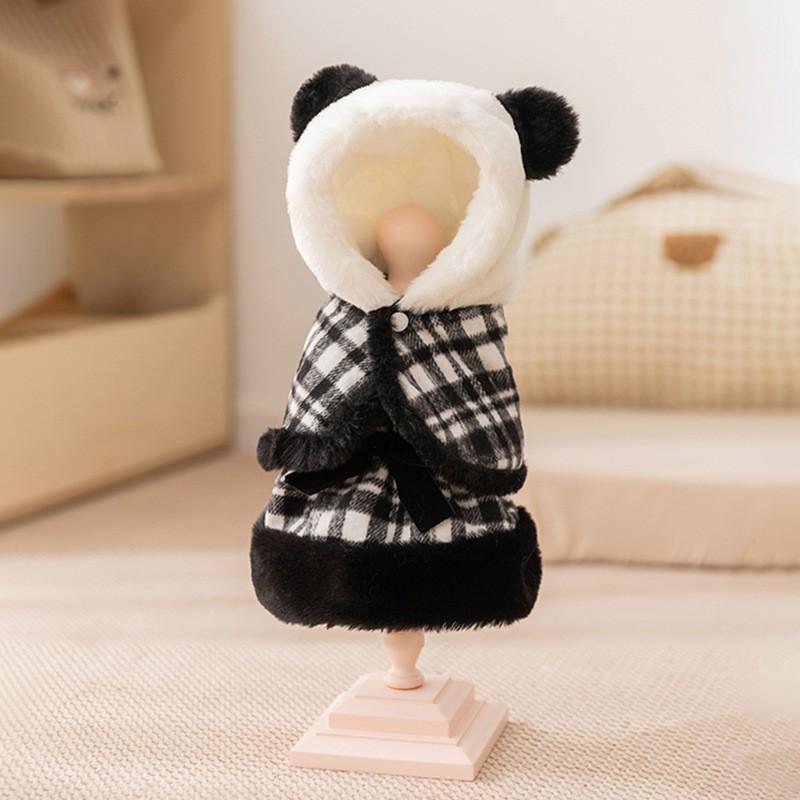 Adorable Dog Dress With Bow Plaid Cotton Outfit Small Medium Breeds Warm Winter Pet Clothing