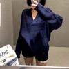 Big V-neck sweater women's two-piece set autumn and winter simple fashion shorts + loose pullover knitted sweater set