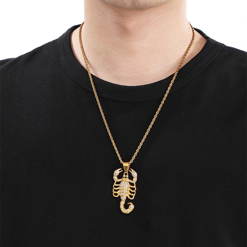Full Zirconia Big Scorpion Pendant Necklace For Men Women Hip Hop Stainless Steel Trendy Jewelry Golden Animal Accessories Gift