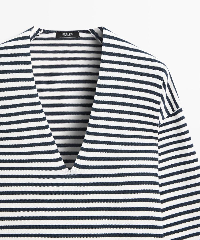 Masimodutti Striped V-Neck Knit Sweater