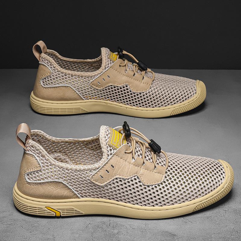 Fashion Men's Breathable Outdoor Flat Designer Shoes Fashion Hollow Out Non Slip Mesh fabric Shoes Comfort Lightweight Soft Bottom Shoes