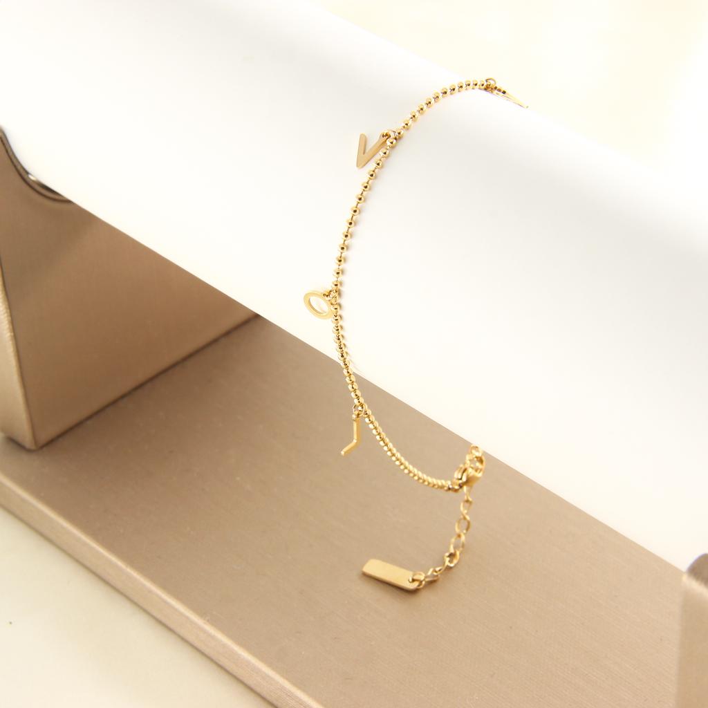 AG 14K Gold-Plated Stainless Steel Bead Chain Love My Letter Anklet Unisex Trendy Anti-Allergy Fashion Wedding
