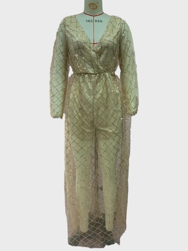 2025 Europeisk og Amerikansk Dame Vinter Gullstemplet V-hals Ryggløs Hul Kjole