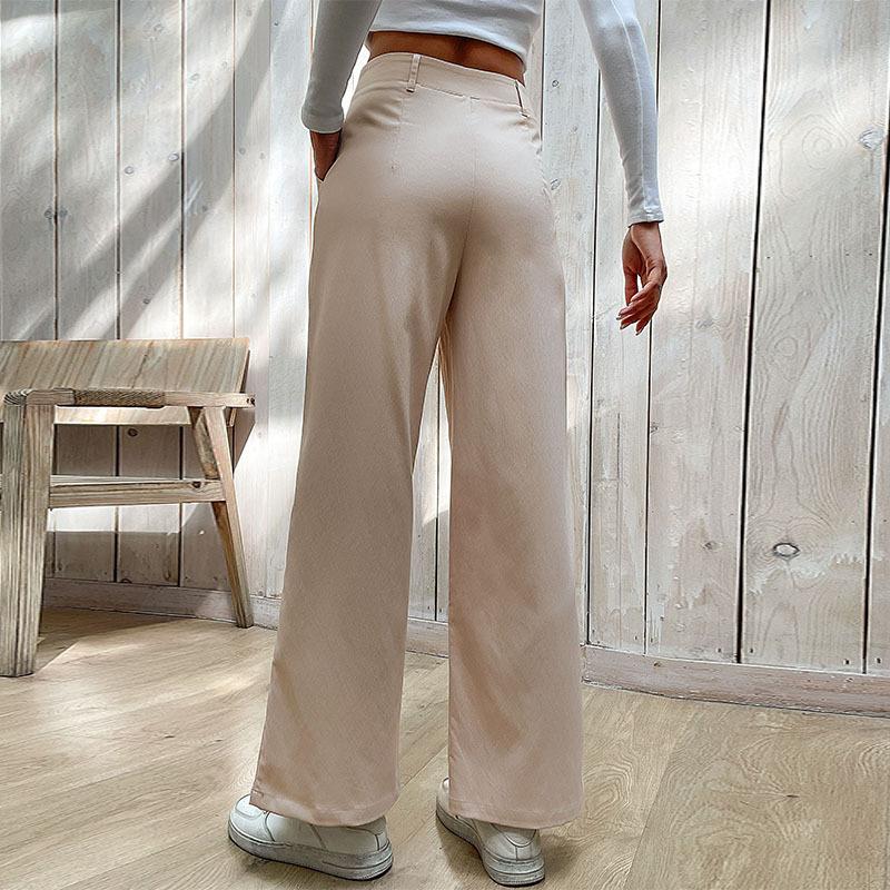 Spring Autumn Solid Color Loose Casual Wide Leg Pants Women Patchwork All-match Straight Trousers