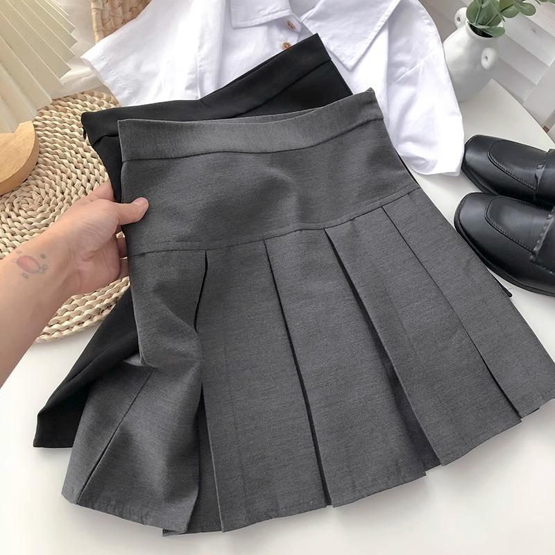Fitted Short Skirt High-waisted Skirt Grey Wool Skirt for Women Autumn Winter Petite Casual All-match Versatile Pleated Skirt A-line