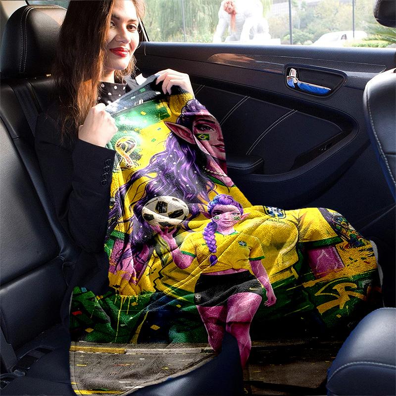 1pc Brazilian Soccer Mural Art Flannel Blanket Soft Warm Throw Blanket for Bedroom Living Room Bed Travel Camping Picnic Gift. MT71601152