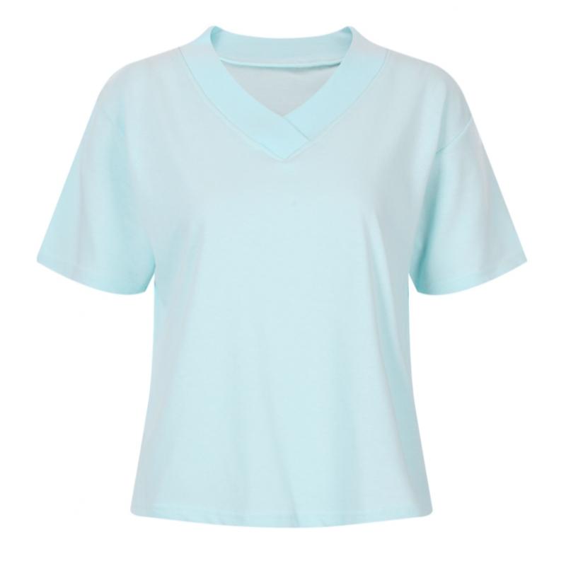 Shop   Women Wide Layered V Neck Basic Solid ShorT sleeVe T shirT whiTe Dai Wsh 