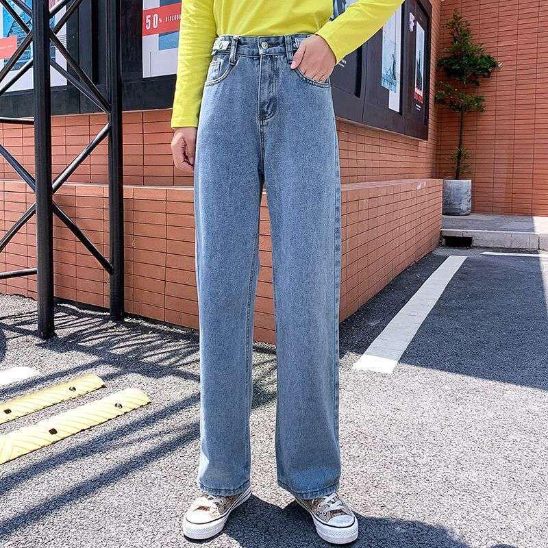 

Women s High-Waisted Wide-Leg Ripped Jeans - Loose Fit, Floor-Length, Spring/Autumn Style M темно-синий