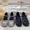 Women S Silver Bow Flat Mary Jane Ballet Shoes