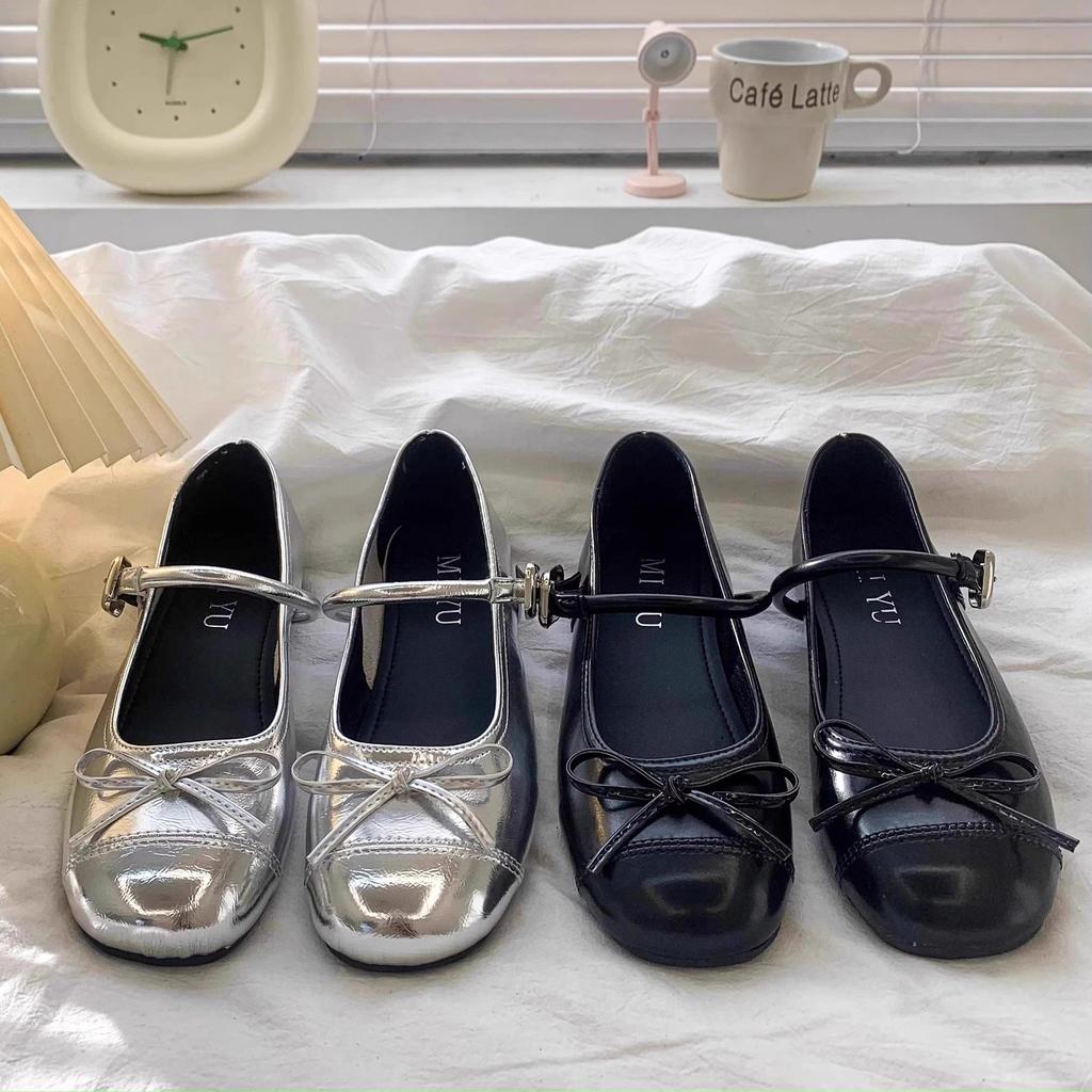 Women S Silver Bow Flat Mary Jane Ballet Shoes