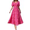 Casual Women's Summer Dresses Puff Sleeve Floral Maxi Dress Gathered Open Back Flowing Layered Beach Maxi Dress