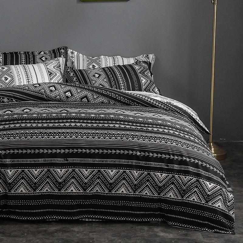 Bohon Paisley Duvet Cover Set Black White Print 3pcs Bedding Sets Luxury Pillow Case Queen and King Size Cotton Bedding Sets