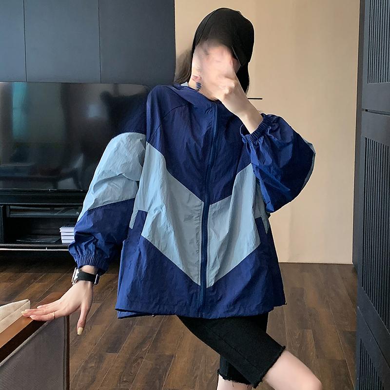 

DIMANAF 2023, женский летний солнцезащитный крем с плащом, цветными вставками, капюшоном, застежкой-молнией и свободной посадкой, элитная куртка