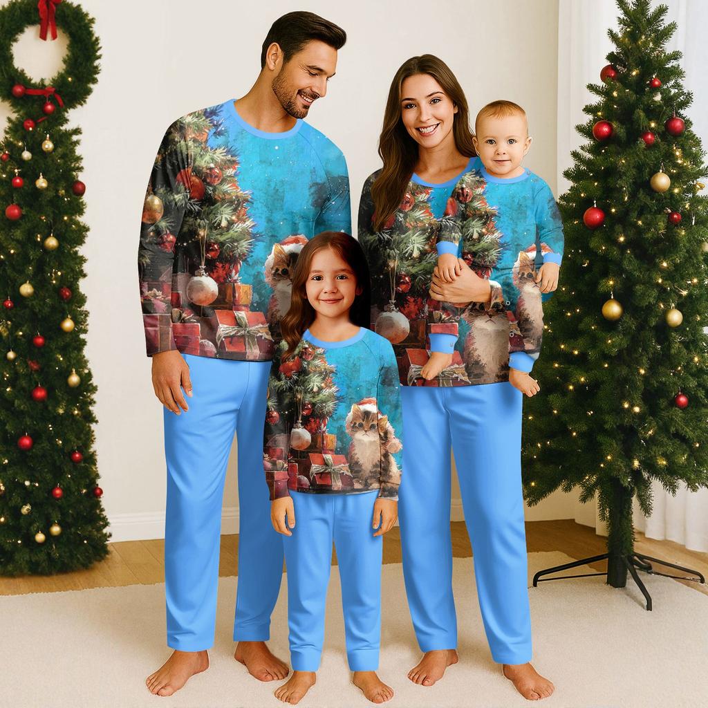 Family Casual Comfortable Long Sleeved Long Pants Christmas Printed Parent-child Set