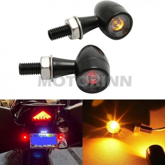 2Mini Motorcycle LED Bullet Turn Signal Blinker Light Indicator Amber Lamp Black