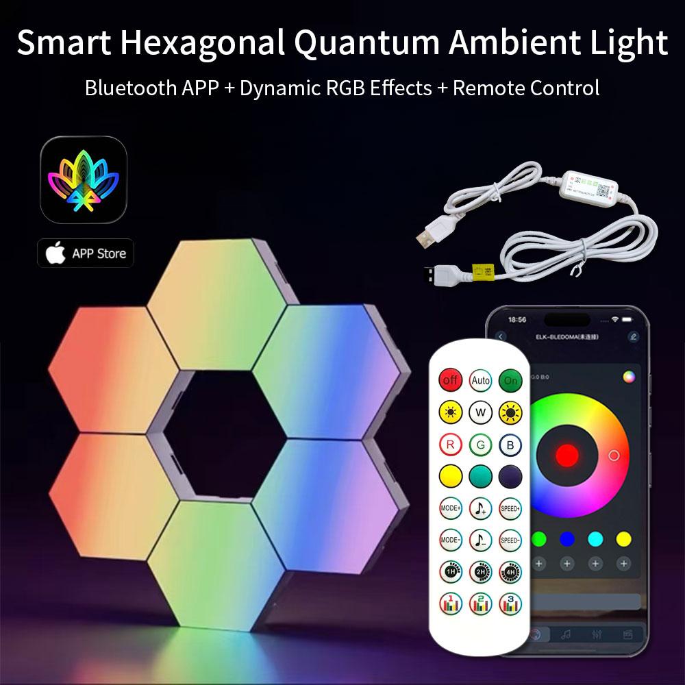 Hexagon Smart RGB Wall Light USB Color Changing Ambient Night Light DIY Mode Music Rhythm Sync APP Control for Game Room Bedroom