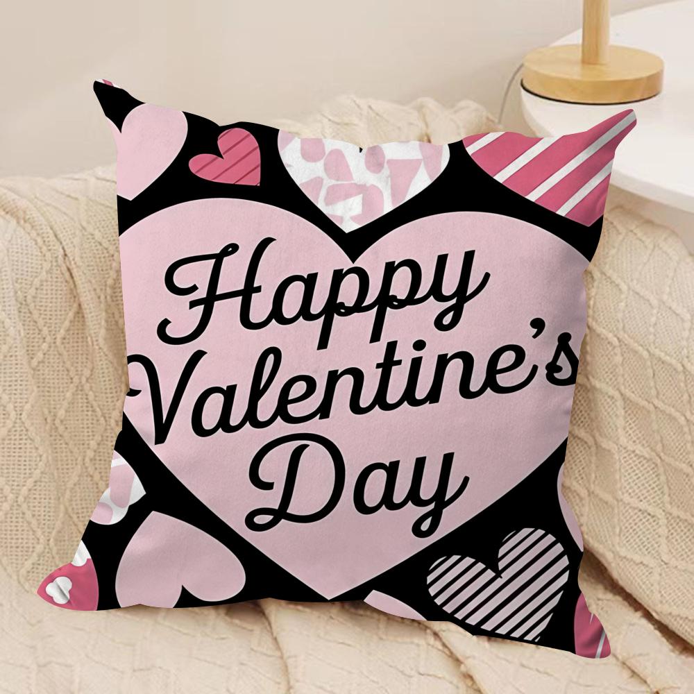 Happy Valentines Day Cushion Cover Silky Short Plush DoubleSided Printed Pillow Case for Sofa All Seasons Home Decor Gift