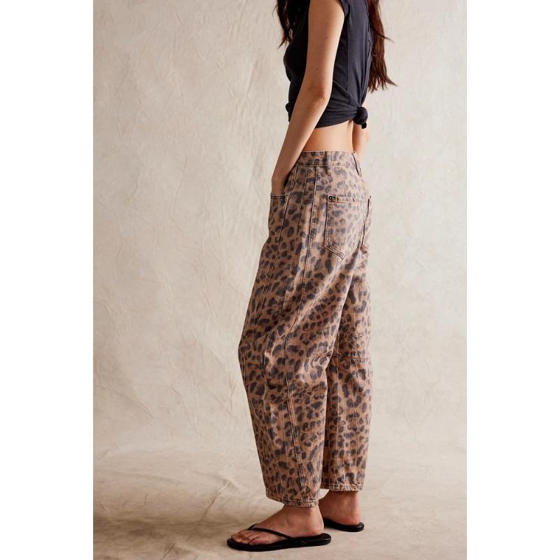 VEZFAA Damenmode, lässig, einfarbig, bedruckt, hohe Taille, Hosen, Hosen und Caprihosen