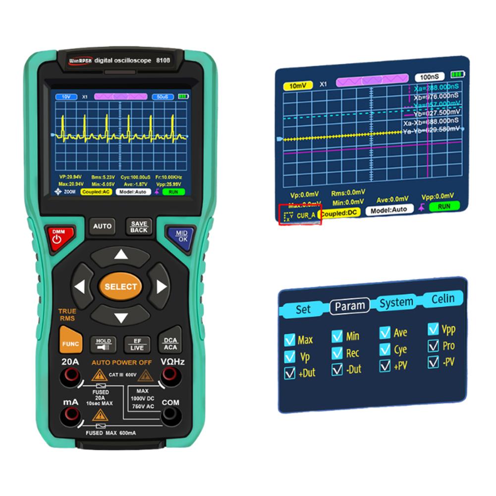 3.2inch Digital Oscilloscope Multimeter Automatic Oscilloscope 10Mhz 50MSa/s Handheld Oscilloscope 9999 Counts Electrician Tools