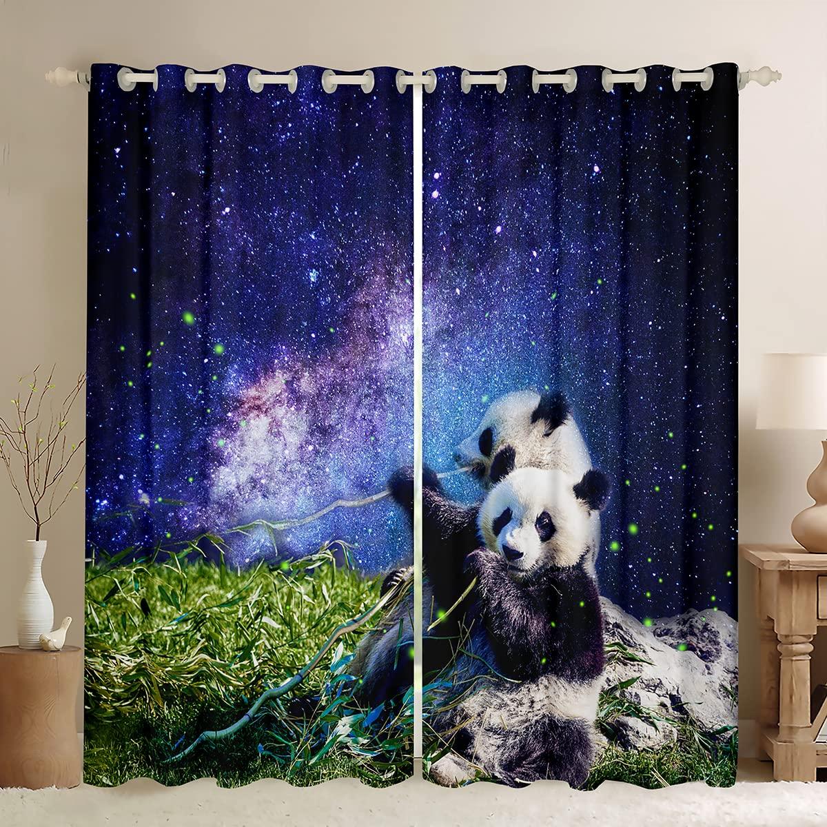 

Милые шторы с пандой для девочек, мальчиков, детей, мультяшные шторы с гигантскими пандами для окна, для декора спальни, гостиной, оконные драпировки W55 X H120cm X 2&Grommet Top