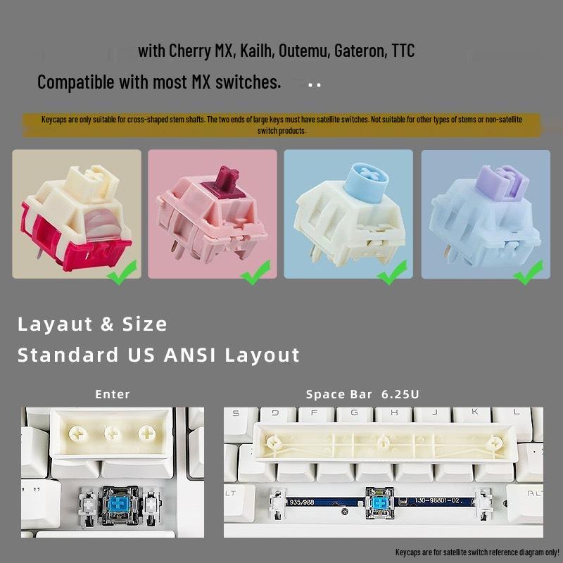 Contour PBT Translucent Side-Printed Mechanical Keyboard Keycaps with Magnetic Switch, Original Height, Two-Color Full Set (130/97)