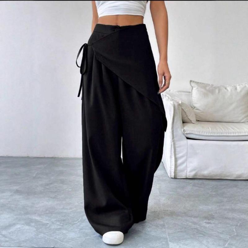 Irregular Loose Lace-up Suit Pants for Women New Design Slim Wide Leg Pants for Women Office Solid Color Spring Autumn Casual Office Fashion Trousers