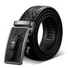 [Pablito] Stylish Men's Belt, No Holes, Crocodile Embossed Leather, Auto-Lock Sliding Buckle, High-Quality Leather, Adjustable Size, Cut-Free Type,