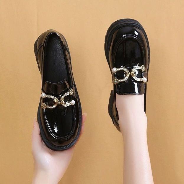 

Женские осенние туфли на толстой подошве, маленькие мужские, из маленькой кожи, в стиле колледж, одинарные туфли на одной педали 40 чёрный