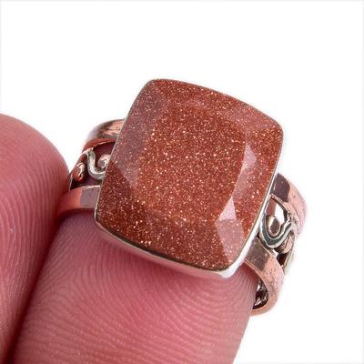 Natürlicher Sonnenstein Edelstein Zweifarbig 925 Sterlingsilber Schmuck Ring S.6.5 Q2k18