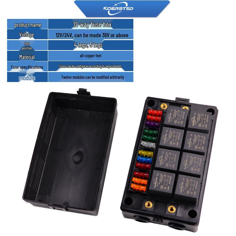 Koersted Universal 12-Way Car Fuse Box 12V/24V with Customization Options