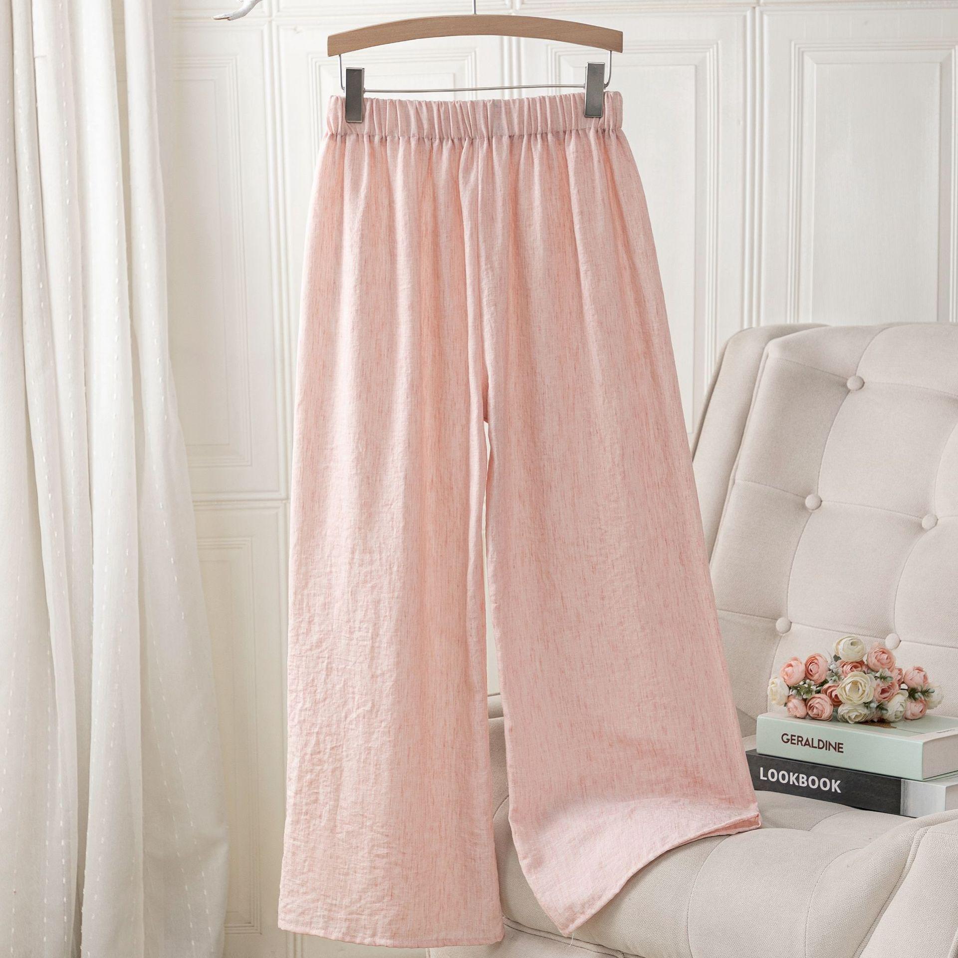 

Women s Imitation Linen Wide-Leg Pajama Pants: Summer Style, Solid Color, Casual, Slim-Fit, Thin, Long Pants for Home or Outdoor Wear. One Size