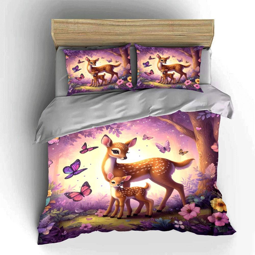 Whimsical Woodland Deer Set Exquisite Three-Piece Bedding Set Gift For Kids And Adults EU Twin 135X200cm&set