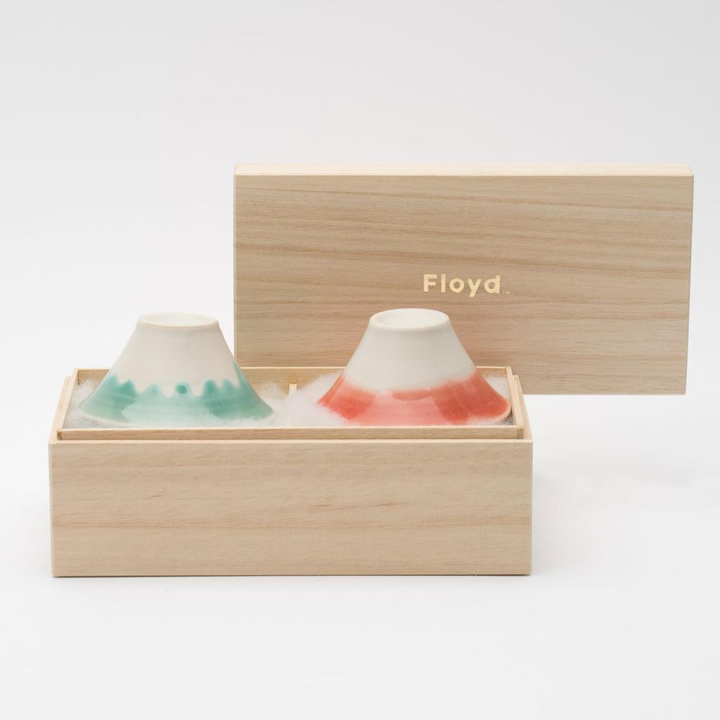 Floyd Fuji Couple Sake Blue Gift Set of Approximately In Paulownia Wood Made In Mt. Cups, & Red, Microwave-Safe, 2, 8cm, Box, Japan, FL06-00405
