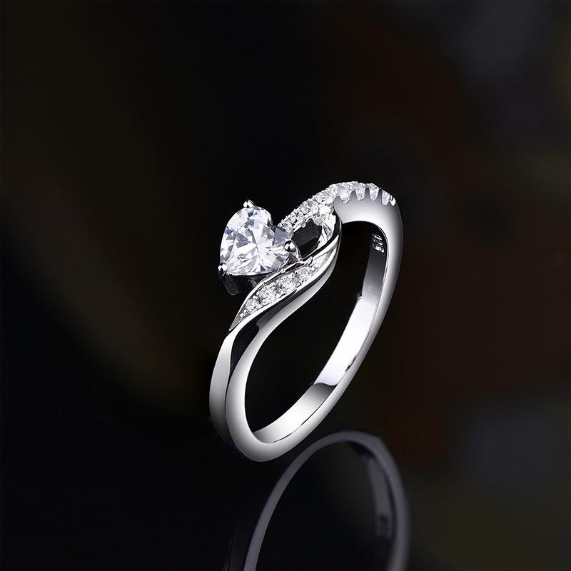 Geometric Heart Zirconia S925 Sterling Silver Ring - Simple Fashionable Jewelry